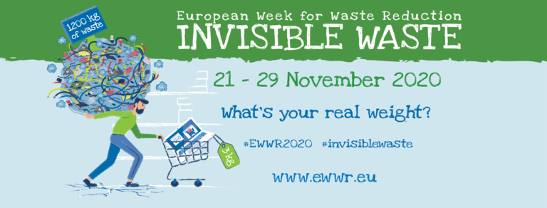 Plakat evropskega tedna zmanjševanja odpadkov Invisible Waste, 21.–29. november 2020.