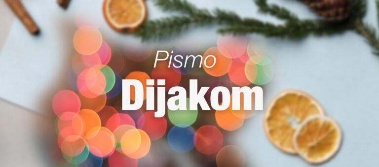 Grafika z naslovom Pismo dijakom na prazničnem ozadju.