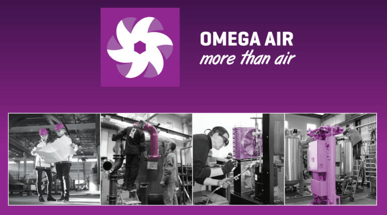 Logotip in proizvodna oprema podjetja Omega Air.