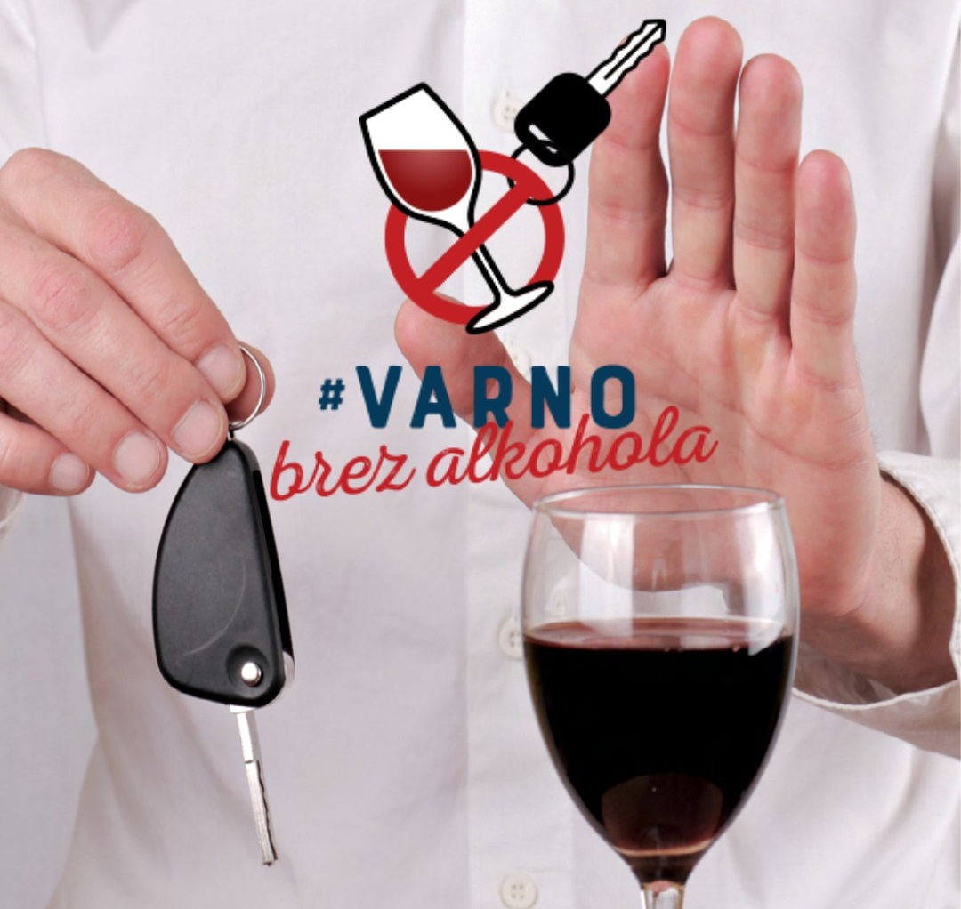 Plakat Varno brez alkohola s ključi avtomobila in kozarcem vina.