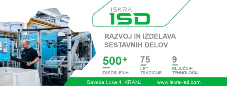 Predstavitvena grafika Iskra ISD z industrijsko opremo.