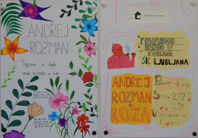 Dijaški plakati ob obisku Andreja Rozmana Roze.