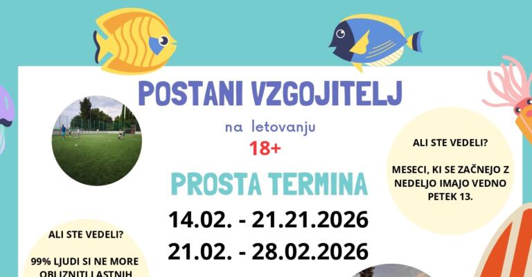 Oglas Zdravilišča RKS Debeli rtič za počitniško delo vzgojiteljev, starejših od 18 let.