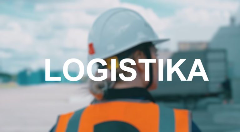 Delavec v zaščitni čeladi in telovniku na grafiki z napisom Logistika.