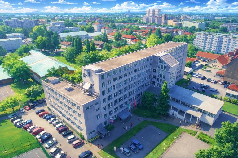 Pogled iz zraka na šolske stavbe SIC Ljubljana.